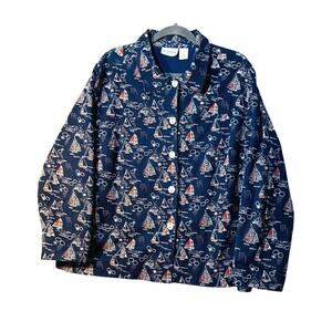 Breckenridge Jacket Women 2X Nautical Sailboats Navy Blue
